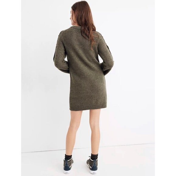 MADEWELL Olive Green Donegal Button-Sleeve Wool-Blend Sweater Dress Size XXS - Picture 2 of 9